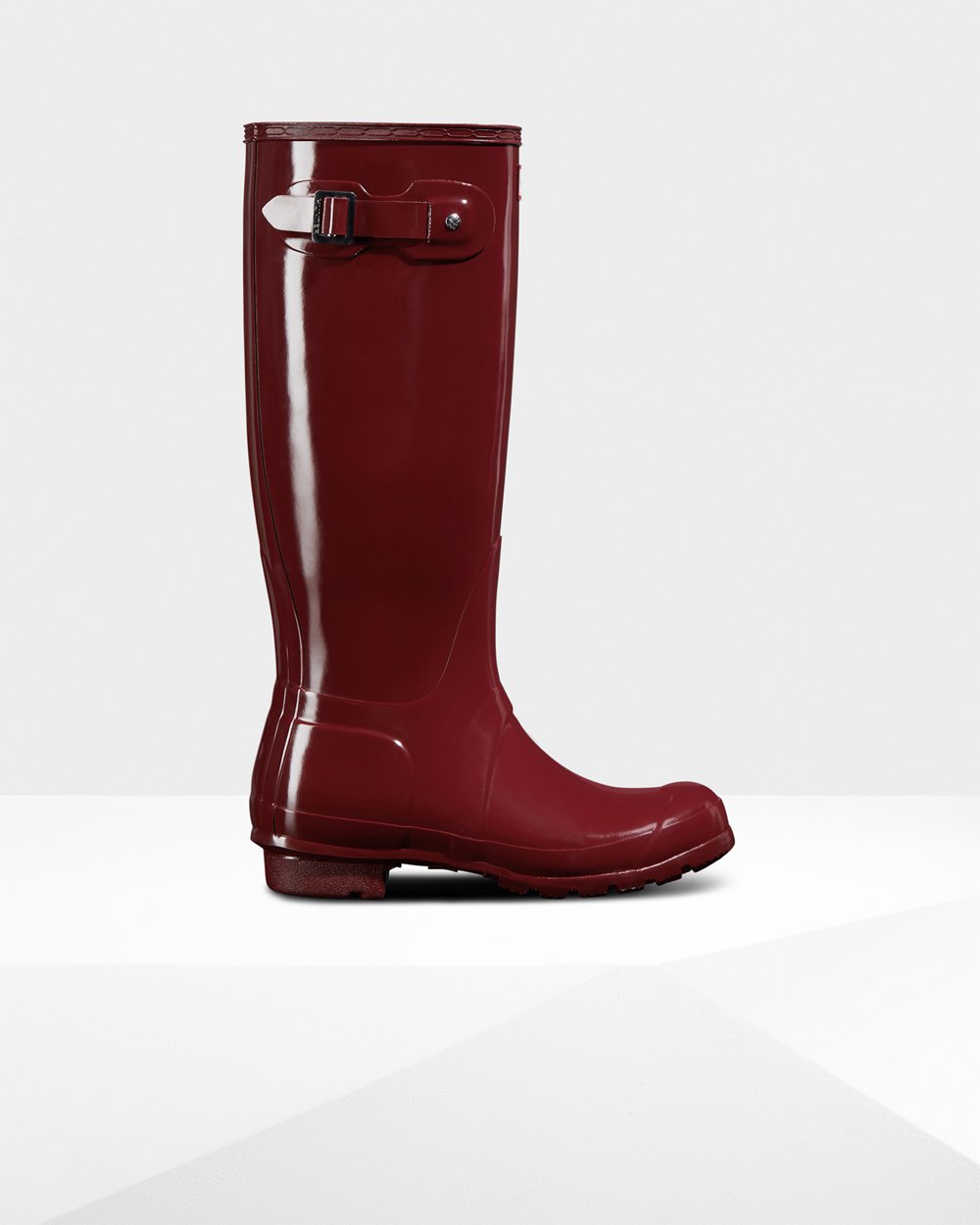 Womens Hunter Original Gloss - Tall Rain Boots Grey Red - 9364-LENZR